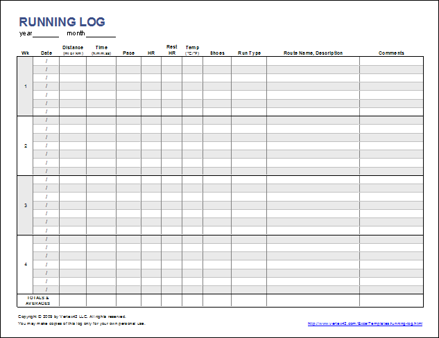 Running Log Template