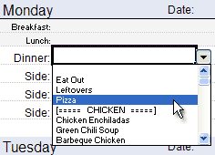 Meal Selection Drop-Down