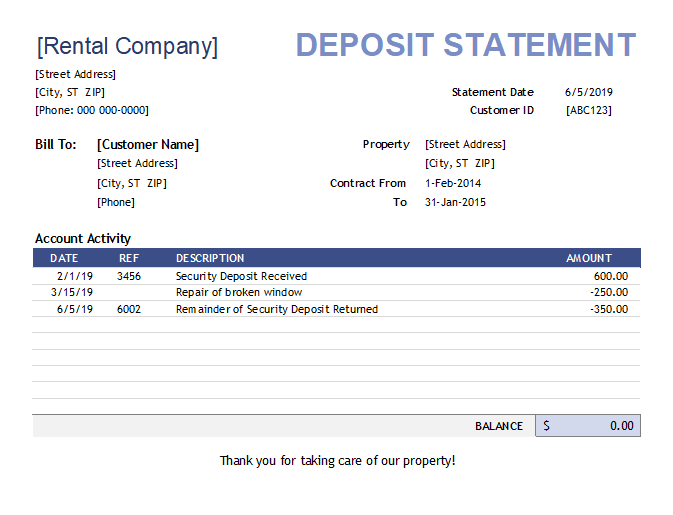 Rental Billing Statement Template