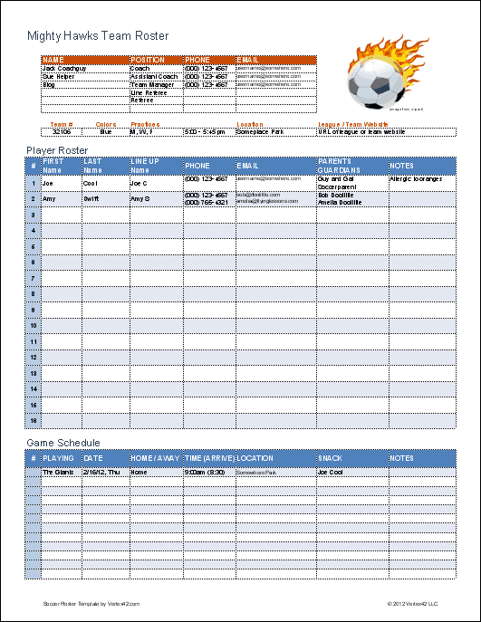 Soccer Stats Excel Spreadsheet Template