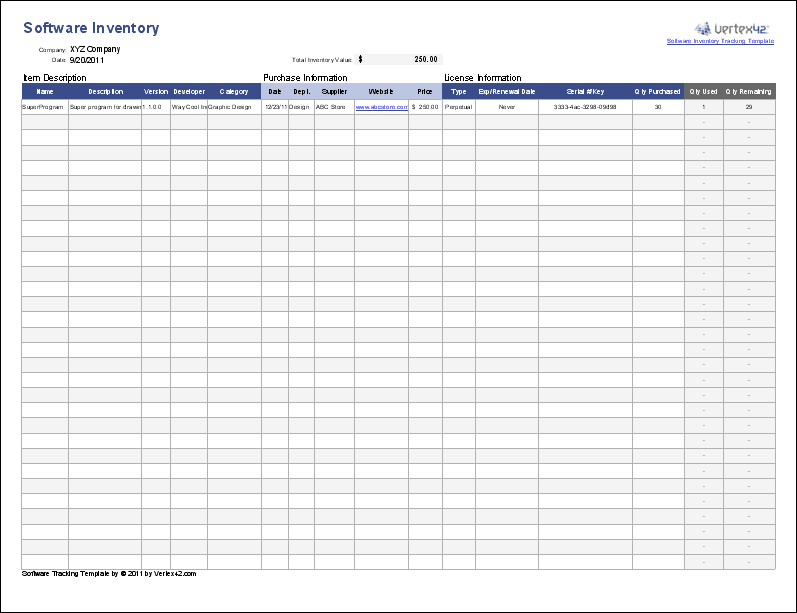 Software Inventory Tracking Template