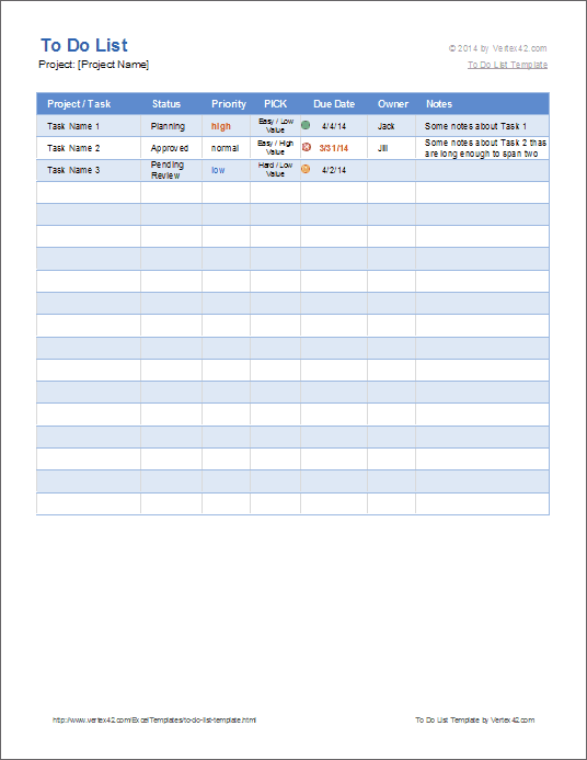 to do task list template excel