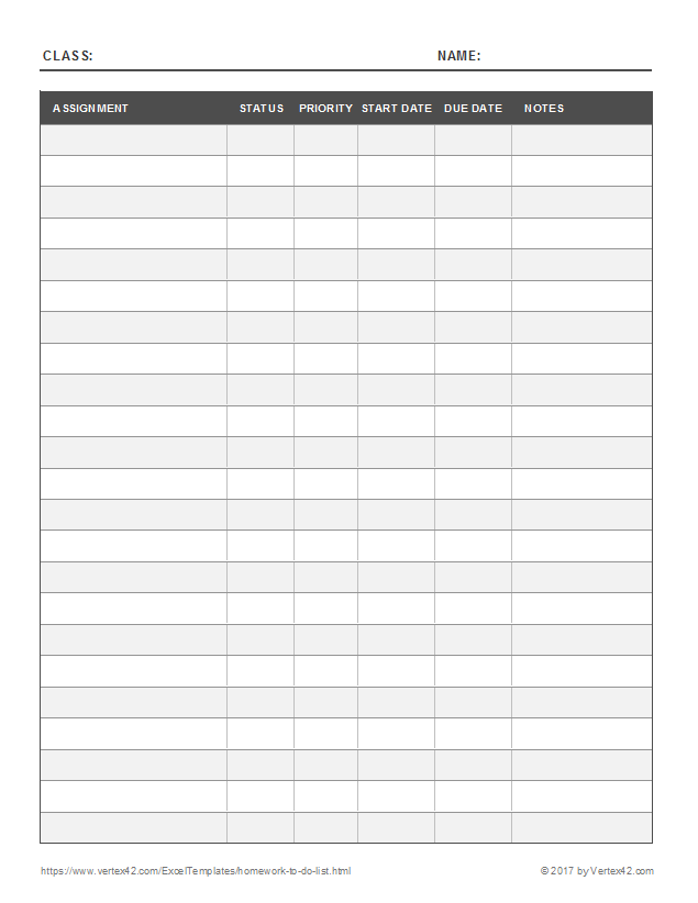 Homework To Do List Template