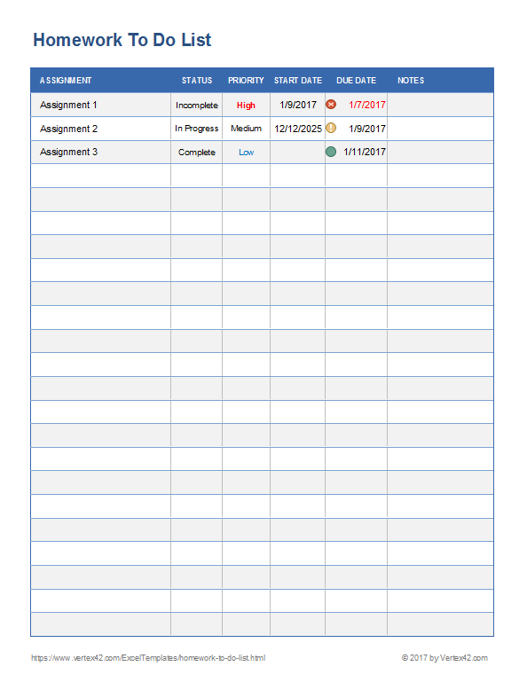 Blank Homework Chart