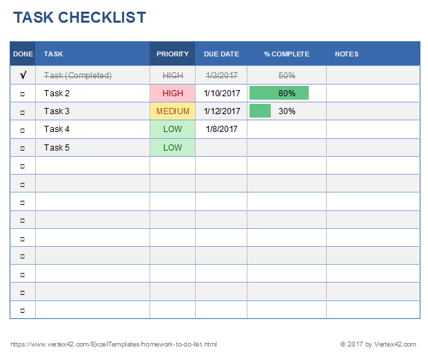 excel template list