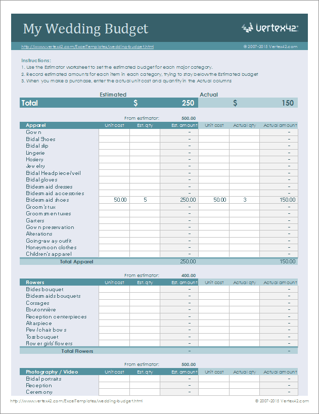 wedding budget planner google doc