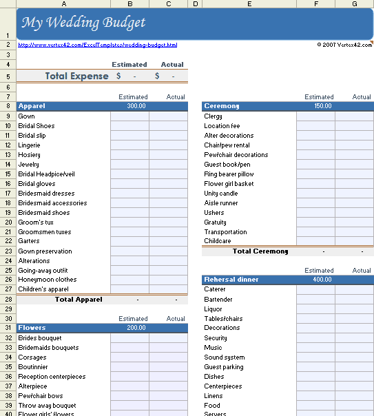 wedding budget planner excel template