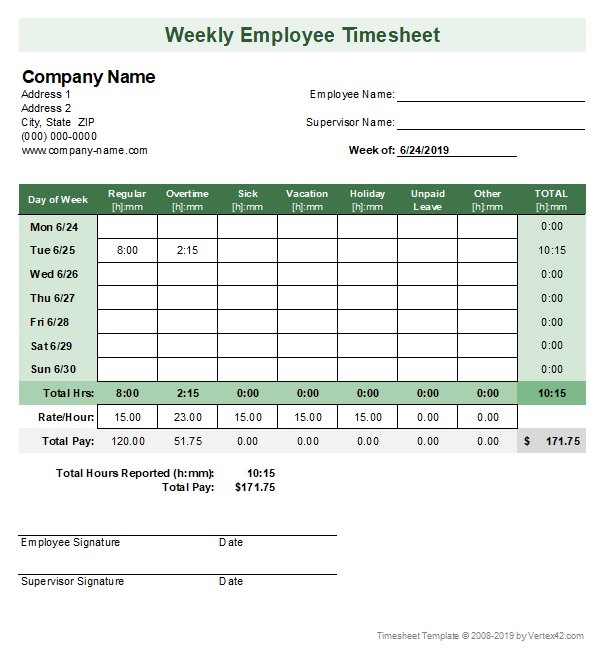 Timesheet Templates Excel 8 Highly Comprehensive Formats Samples