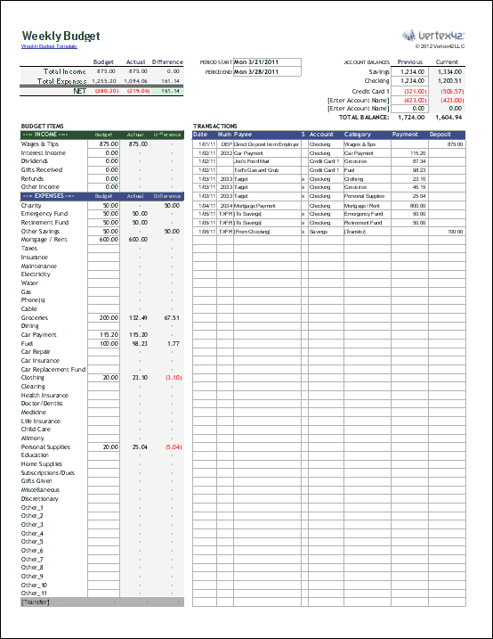 excel budget template weekly