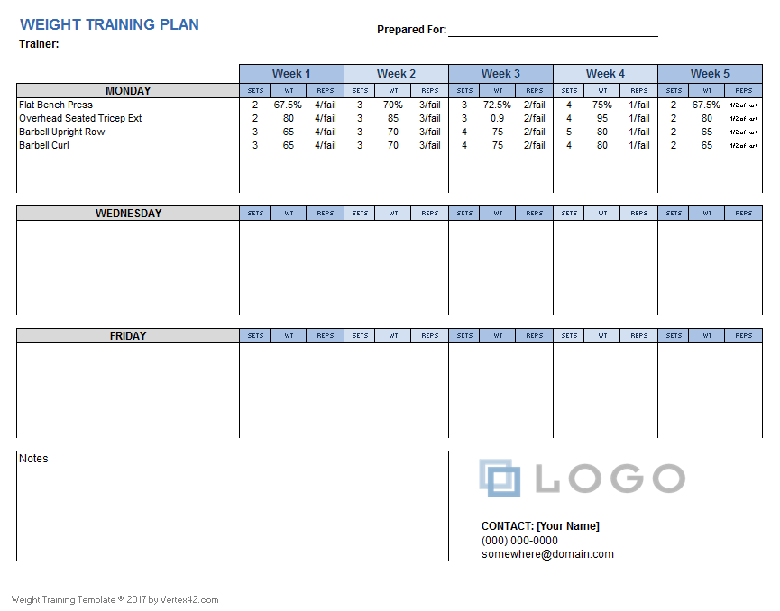 Weight Training Plan Template