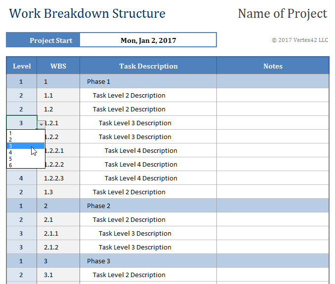 Plantilla de estructura de desglose del trabajo