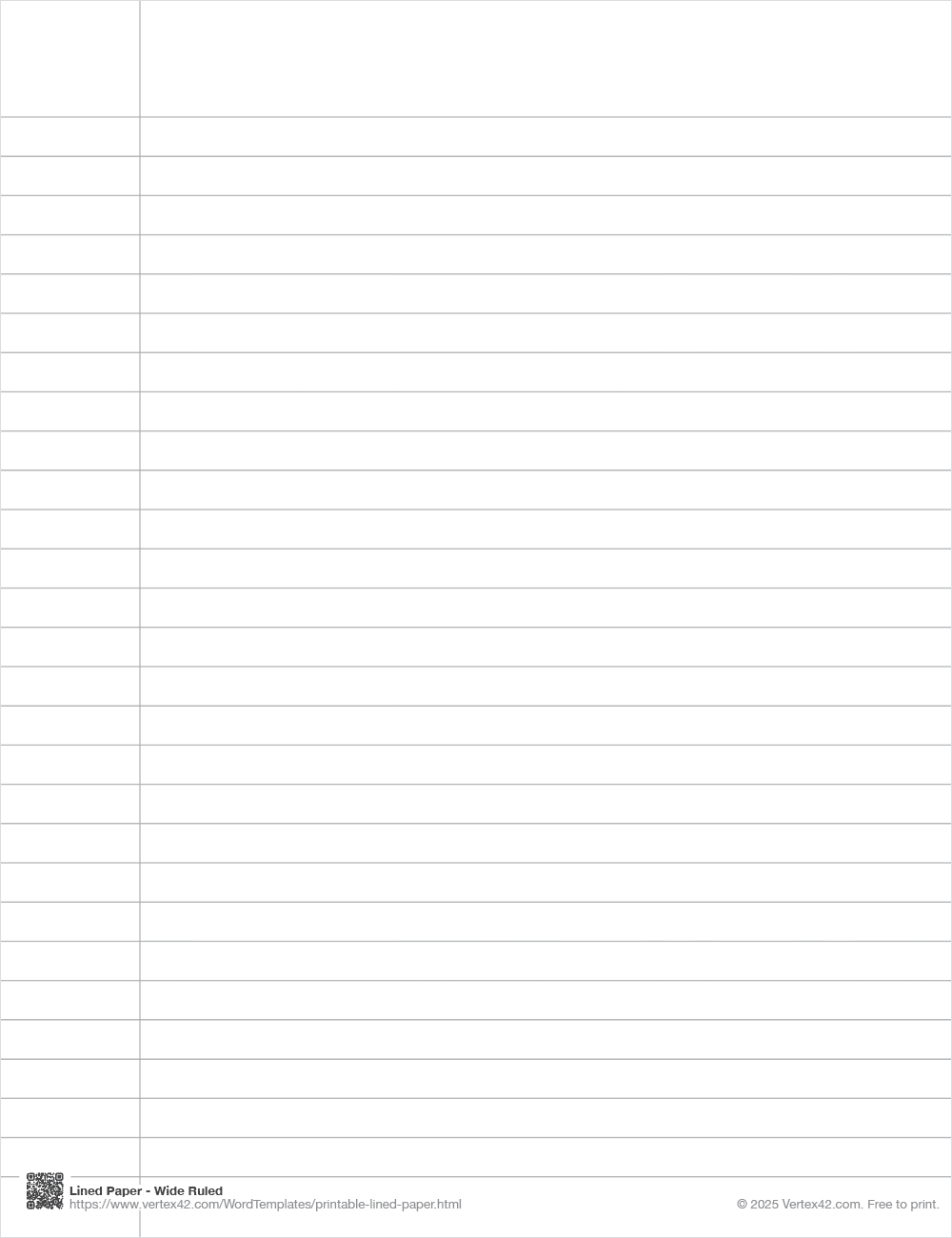 Borderless Lined Paper - Wide Ruled - Black