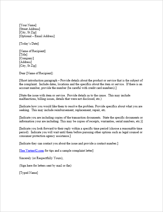 Free Complaint Letter Template | Sample Letter of Complaint