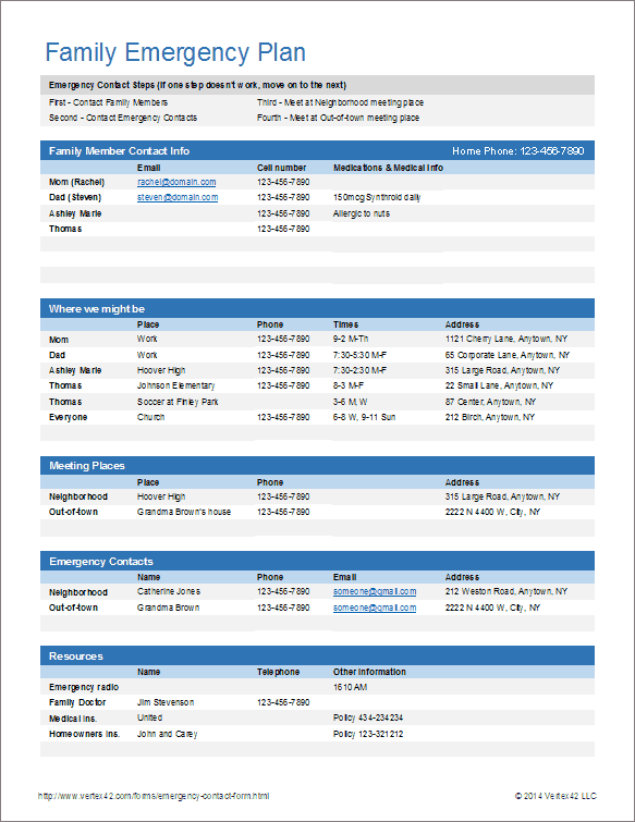 Emergency Contact Form and Emergency Card Template