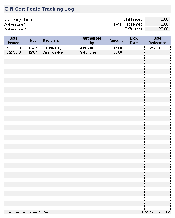 Gift Chart Template