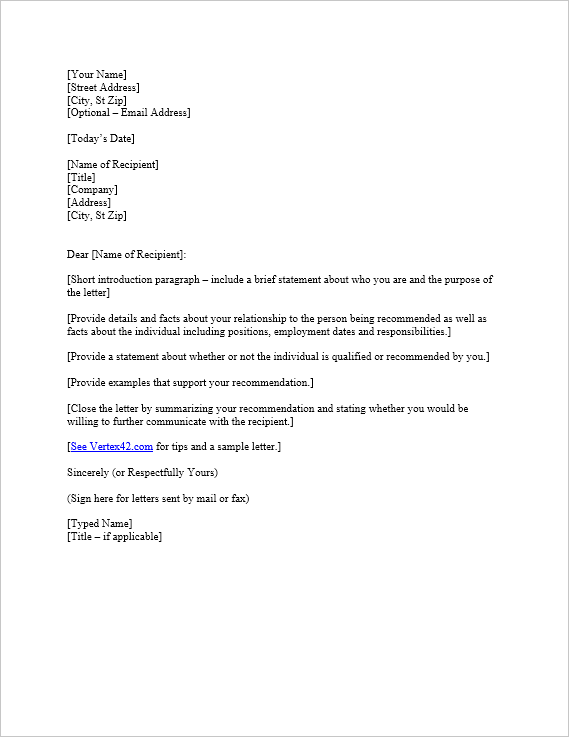 Reference Letter Template