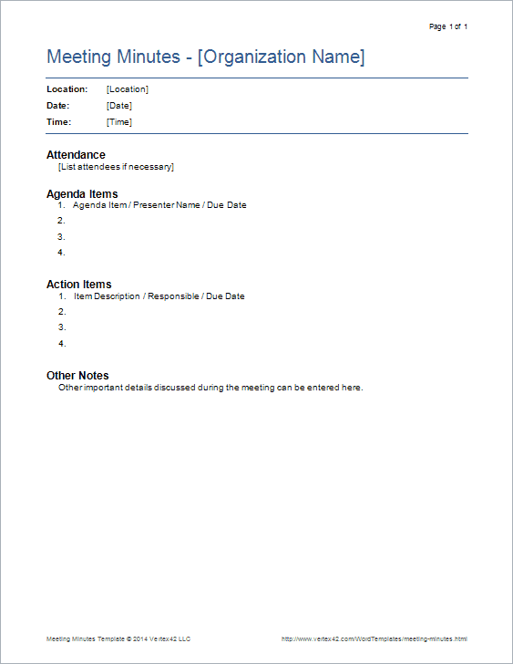 Basic Meeting Minutes Template