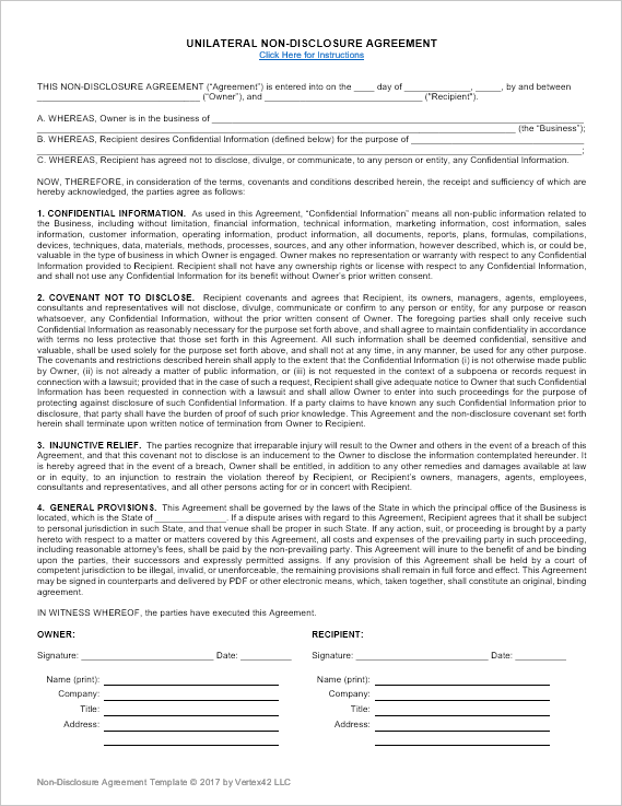 NonDisclosure Agreement Template  Unilateral and Mutual NDA