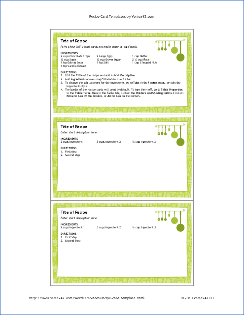 downloadable free recipe card template for word