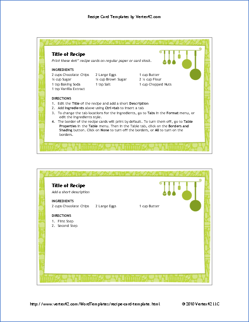 4x6 Recipe Card Template (2/pg)