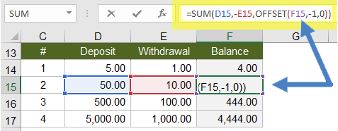 Running Balance in Excel using the OFFSET Function