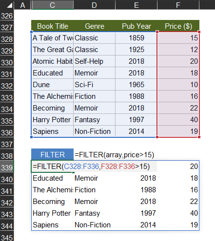 FILTER Function Example in Excel