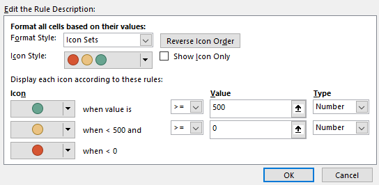 Icon Sets - Account Balance Example Settings