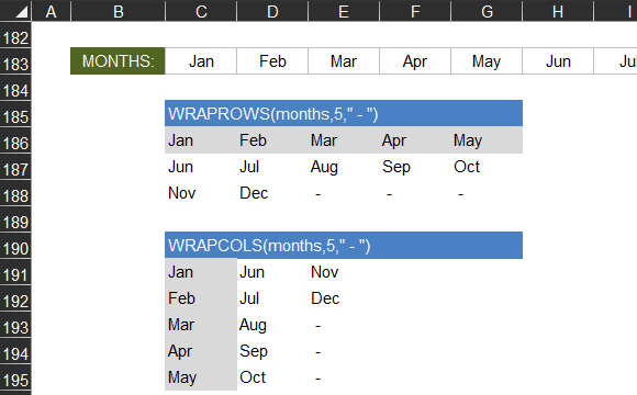 WRAPSROWS and WRAPCOLS Functions in Excel