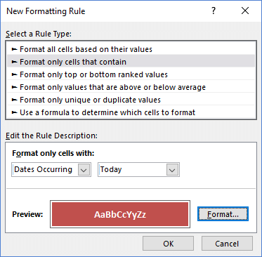 Conditional Formatting Rule for TODAY