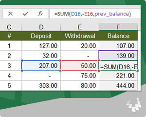 Create A Running Balance In Excel That Allows You To Insert Delete And Move Rows