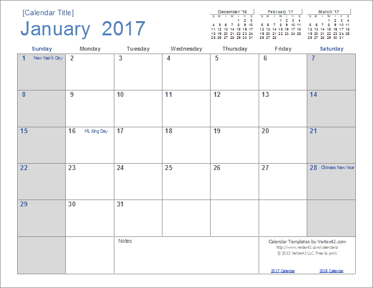 free mini calendar 2017