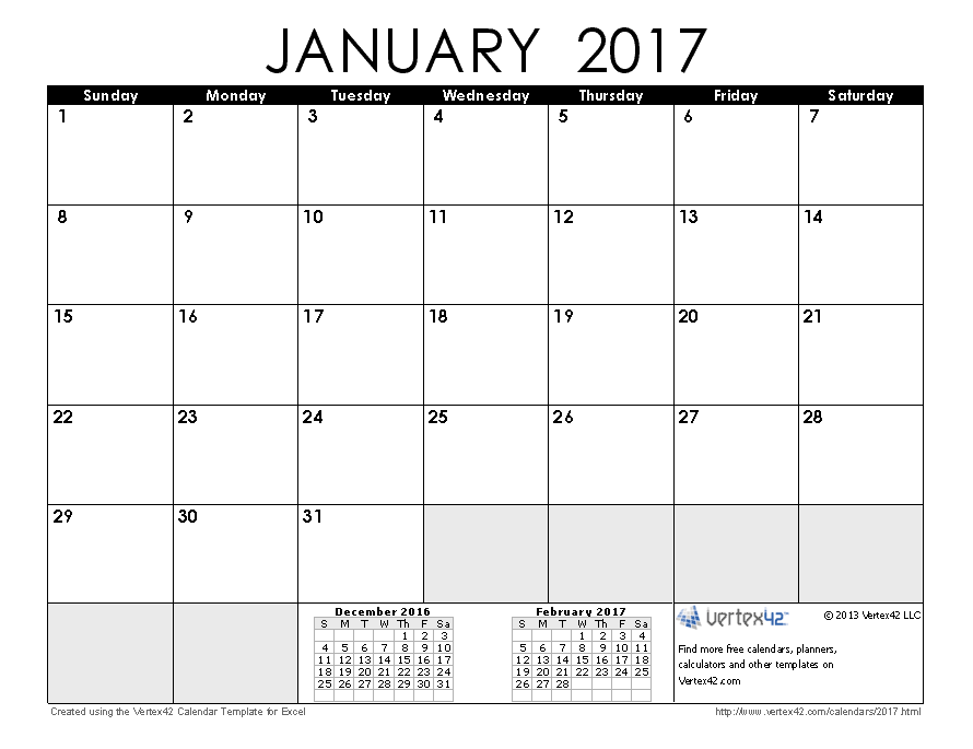 calendar templates 2017