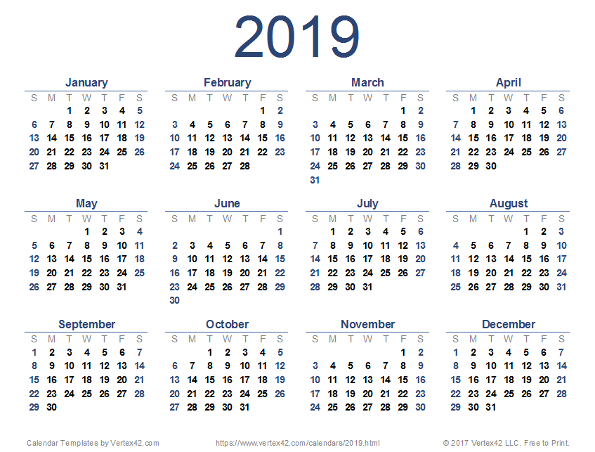 2019 Calendar Templates and Images