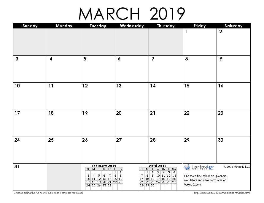 March 2019 calendar