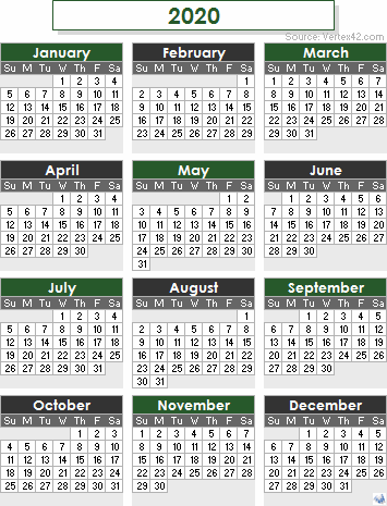 2020 Calendar Templates and Images