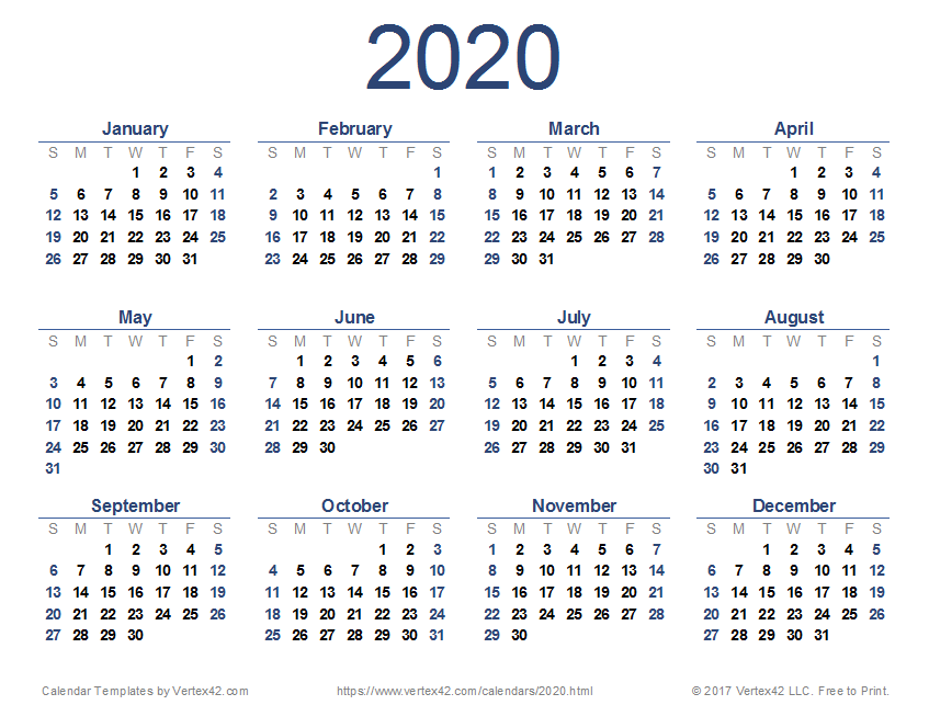 2020 Calendar Templates and Images