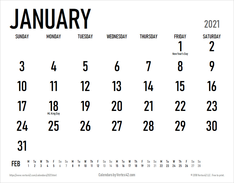 2021 Large Print Calendar