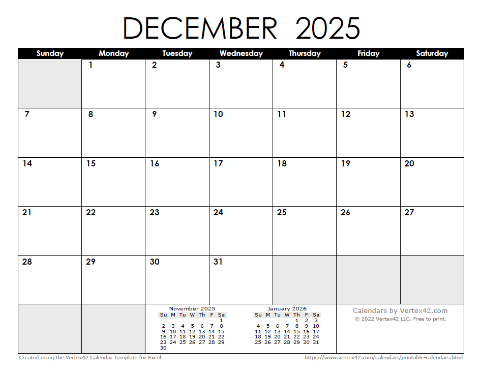 December 2025 Calendar