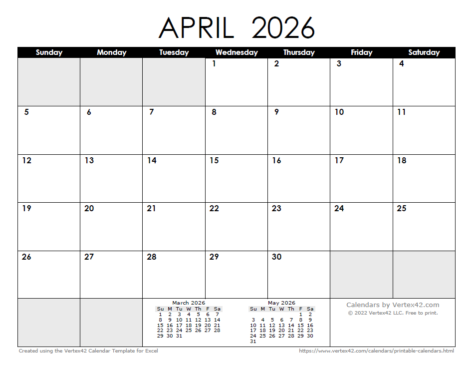 April 2026 Calendar