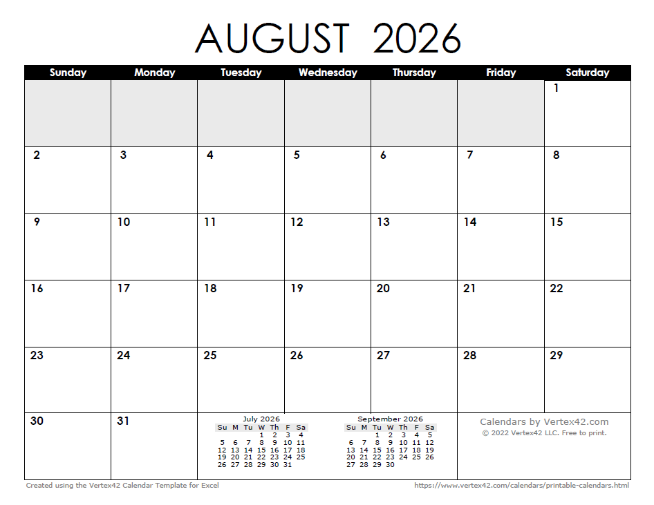 August 2026 Calendar