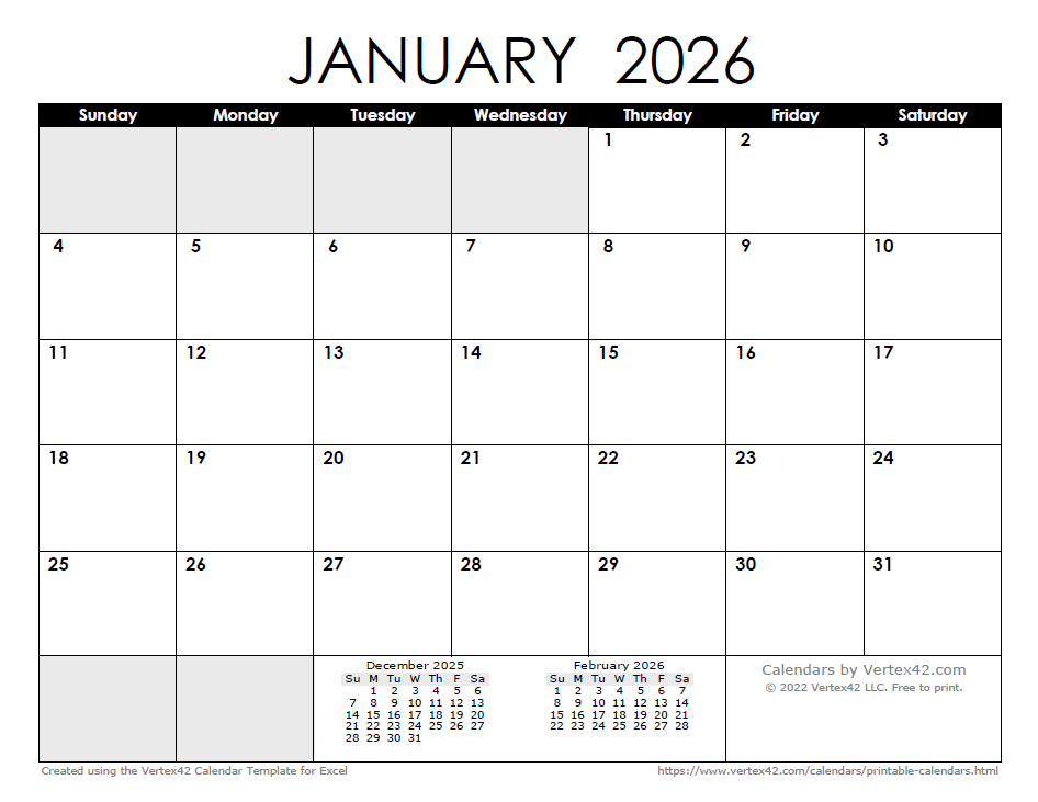 January 2026 Calendar