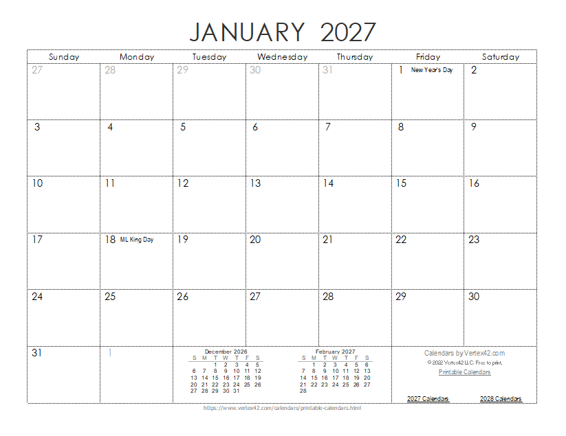 2027 Calendar Templates and Images