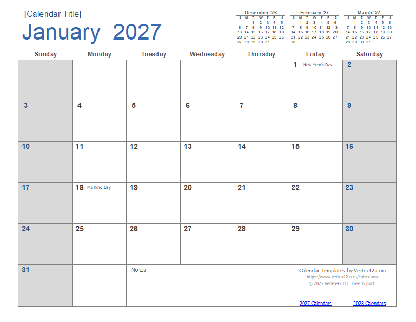 2027 Calendar Templates And Images