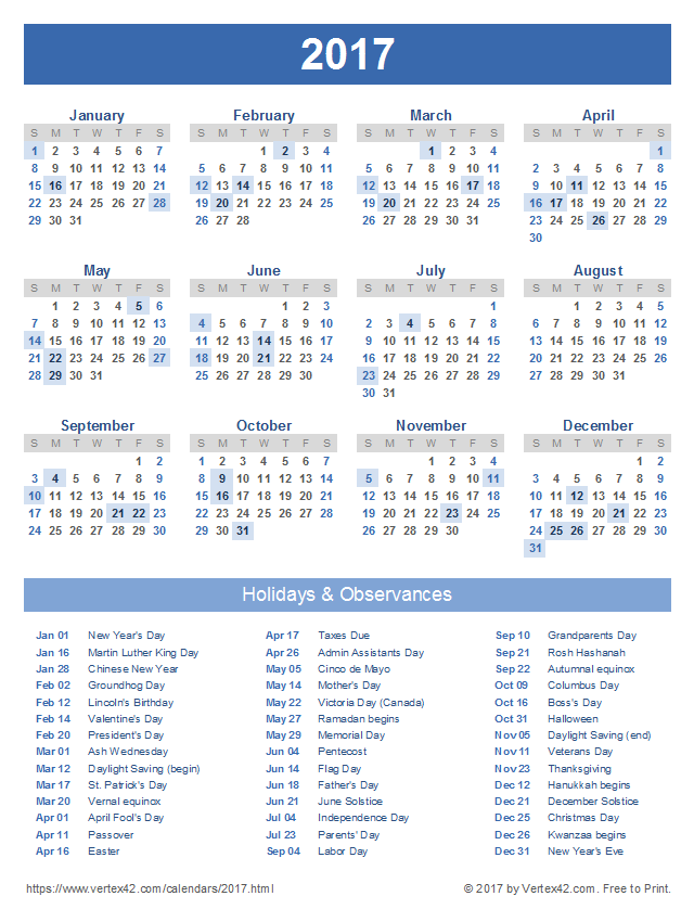 2017 Calendar Templates and Images