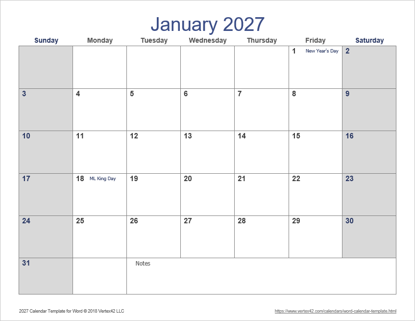 2027 Calendar Template