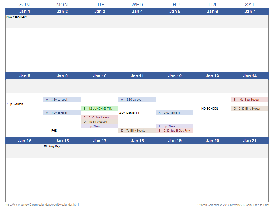 weekly calendar template for excel