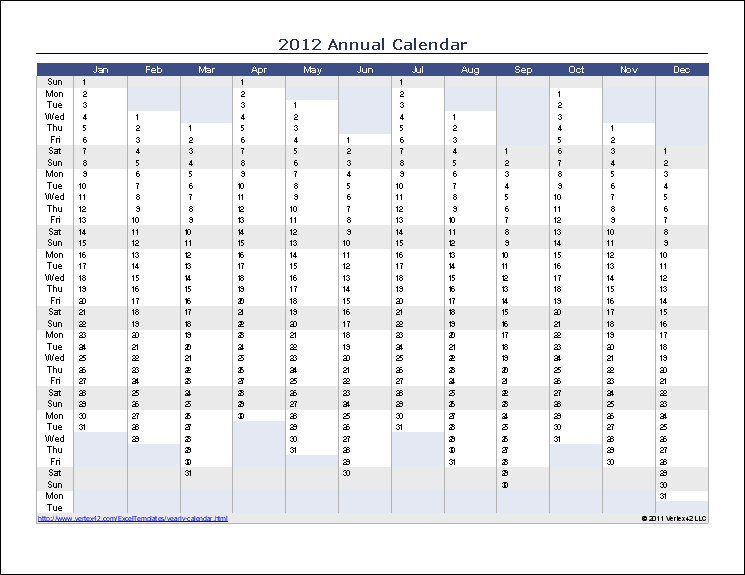 Annual Calendar (Vertical)