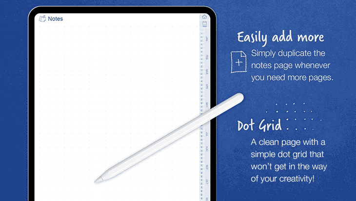 Digital Personal Planner with Bullet Journal Notes Page