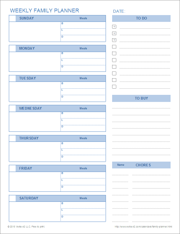 Printable Family Planner Templates For Excel