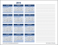 Yearly Calendar with Notes - Landscape